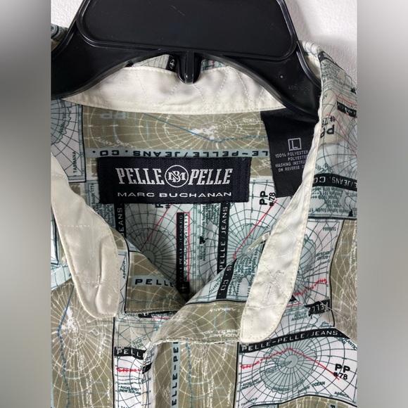 Pelle Pelle Long Sleeve Map Radar Vintage Button Down Shirt Men’s Size L - Picture 3 of 5